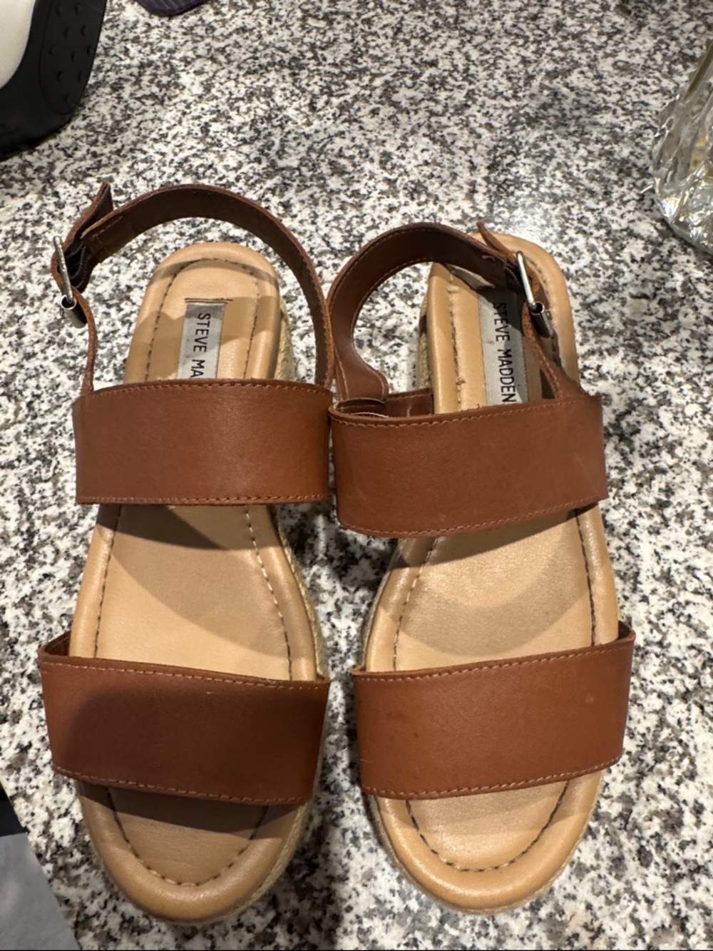 Steve Madden Brown Double-Strap Leather Sandals